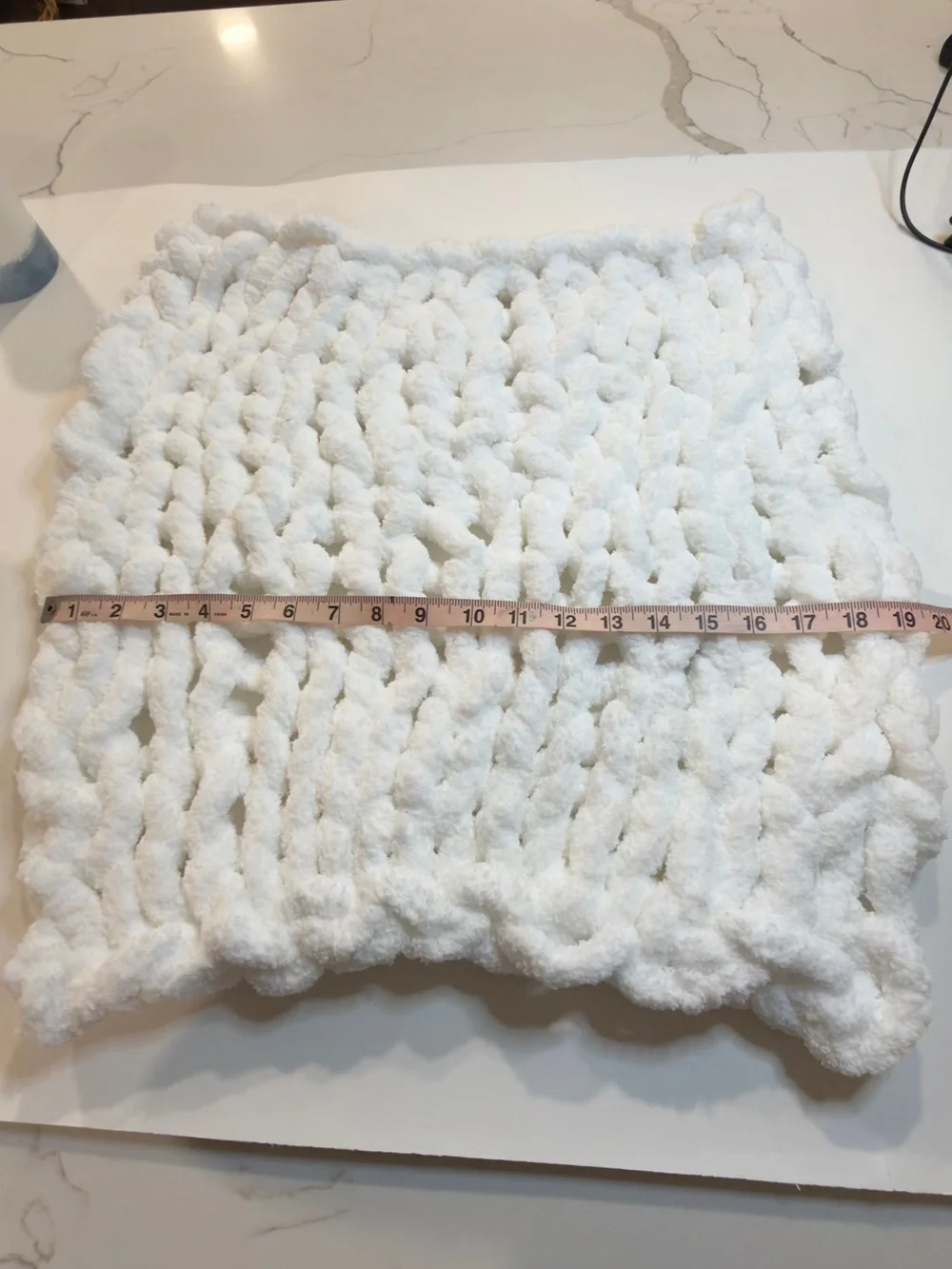 White Chunky Hand-knitted baby blanket - photo prop